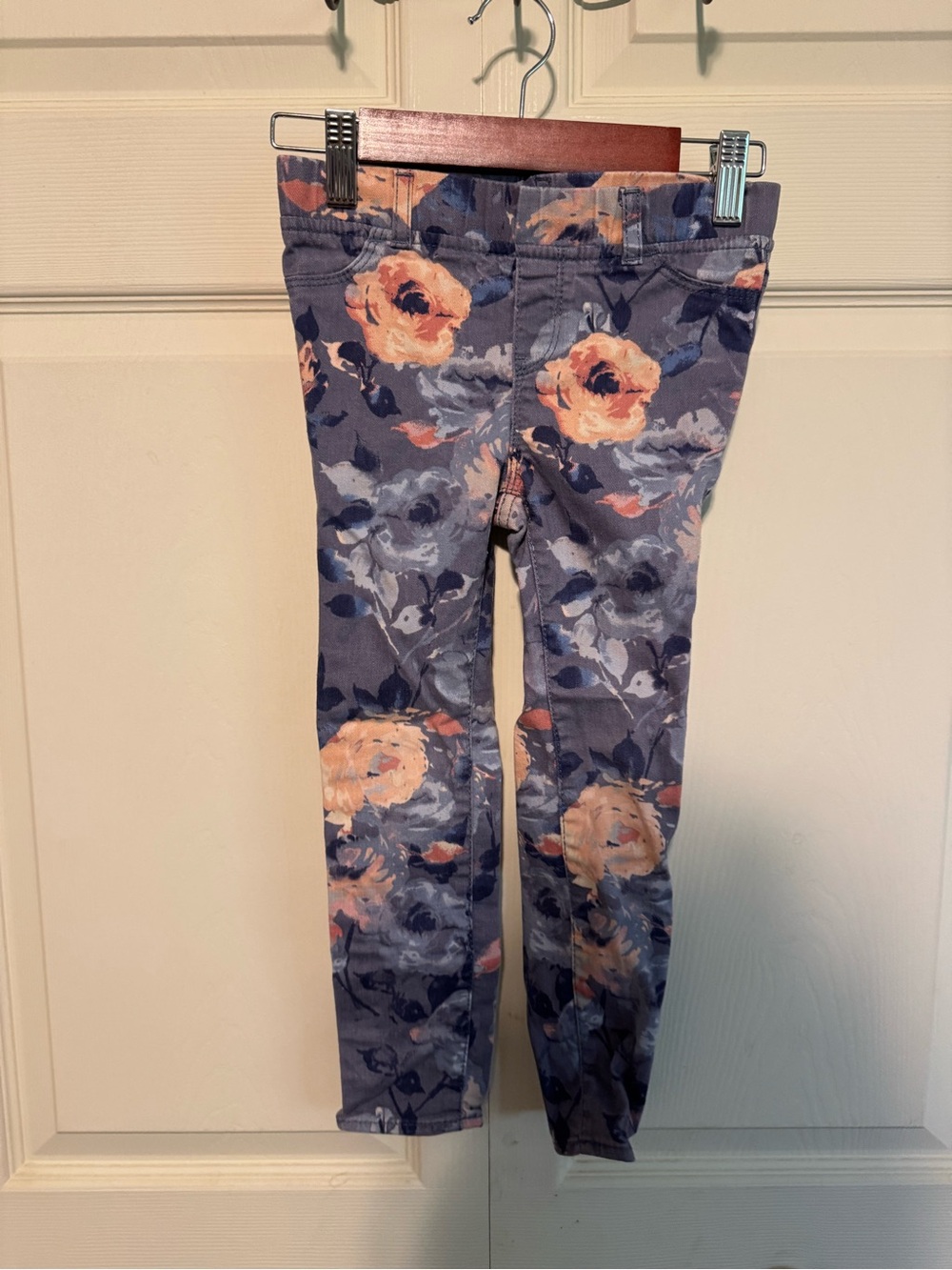 GAP Girls Floral Stretch Leggings - Blue with Peach Flowers